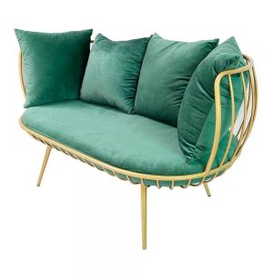 Ghế sofa khung sắt tròn vàng đồng nệm xanh SFB008