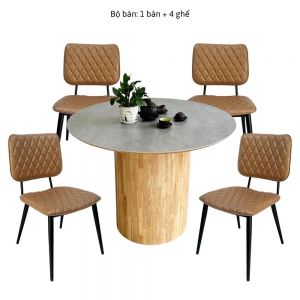 Bộ bàn ăn tròn và 4 ghế nệm simili CBBA099