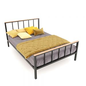 Giường ngủ khung sắt gỗ tự nhiên dày 17mm GN010