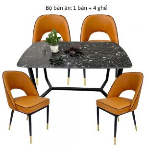 Combo bàn ăn mặt đá và 4 ghế Collin nệm simili BBA001