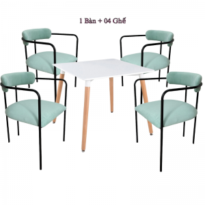 Bộ bàn cà phê bàn ăn gỗ tự nhiên cùng ghế bọc nệm CBTT005