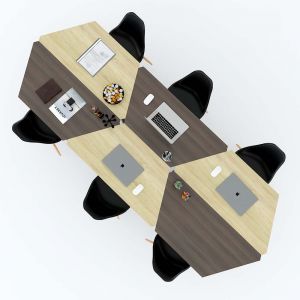 Bàn cụm 6 gỗ Plywood hệ Lego chân sắt lắp ráp HBLG005