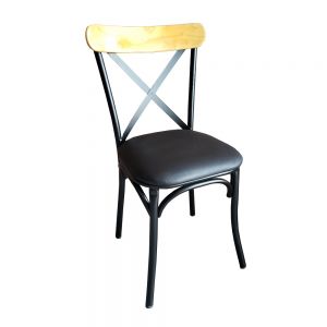 hế cafe, ghế ăn khung sắt gỗ đít nệm màu nâu GSK016