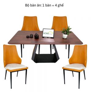 Bộ bàn ăn gỗ tràm 1m4 và 4 ghế da lưng cao CBBA012 