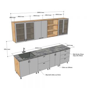 Module tủ bếp 2m6 gỗ tự nhiên chống ẩm BTB009