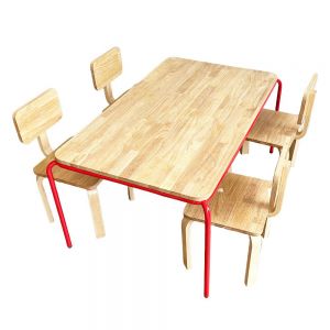 Bộ bàn mầm non 120x60cm và 4 ghế gỗ có tựa lưng KGD017