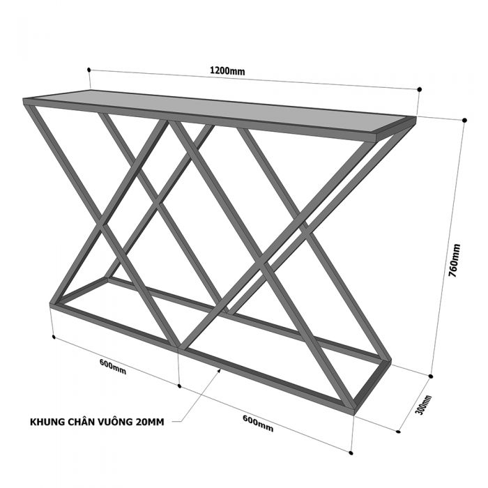 Bàn console, bàn trang trí mặt gỗ đen khung sắt Xconcept CST005