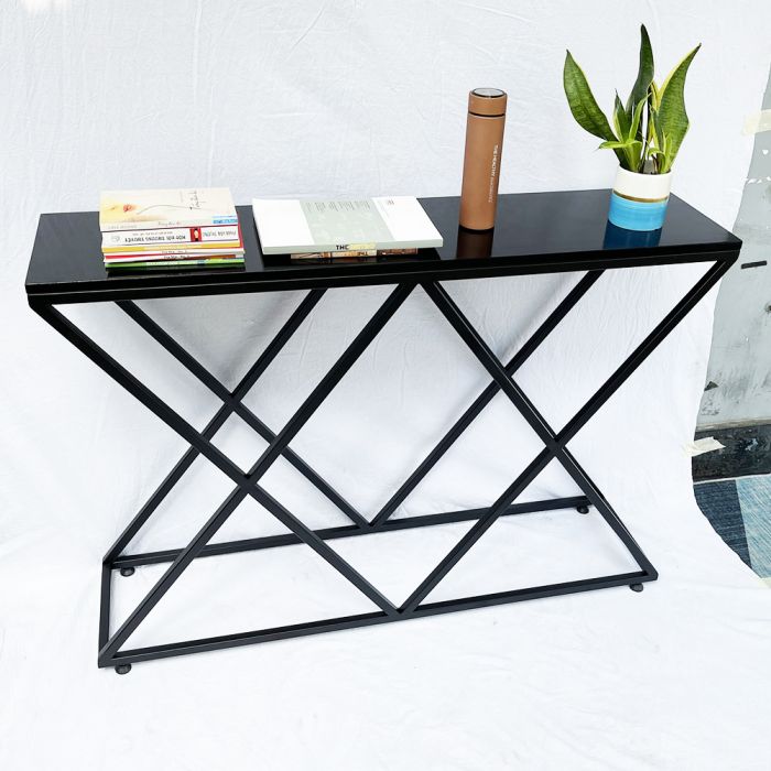 Bàn console, bàn trang trí mặt gỗ đen khung sắt Xconcept CST005