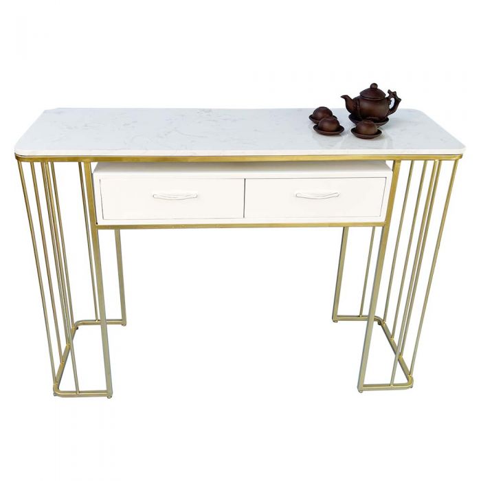 Bàn console, bàn trang trí mặt đá trắng khung sơn vàng CST003