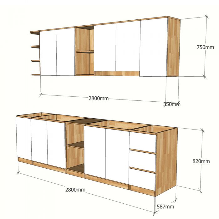 Bộ hệ tủ bếp gỗ tự nhiên TBT005
