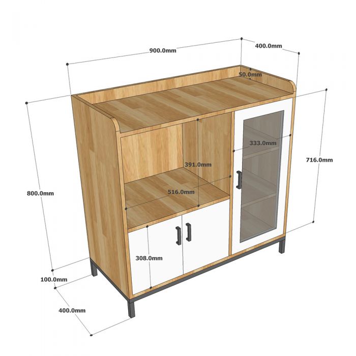 Tủ phòng ăn nhỏ gọn gỗ tự nhiên chân sắt KTBB003
