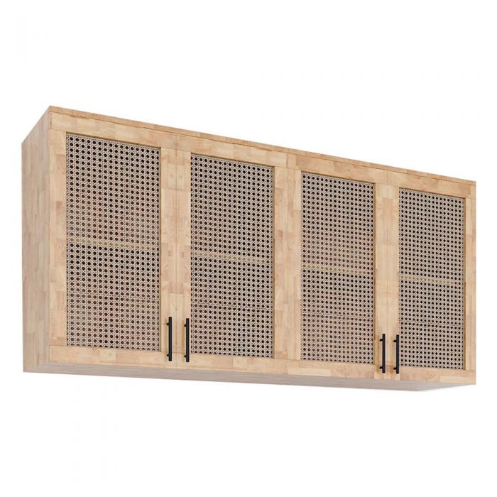 Tủ bếp trên 4 cánh gỗ cao su cửa lưới 160x35x75cm TBT001
