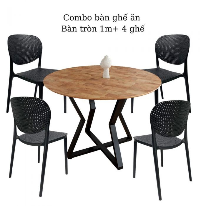 Bộ bàn ăn tròn mặt gỗ 1m và 4 ghế nhựa cao cấp CBBA101 là một bộ sản phẩm bàn ăn đẹp và tiện ích, với thiết kế đơn giản và hiện đại. Bộ sản phẩm này bao gồm bàn ăn tròn và 4 ghế nhựa, được thiết kế để phục vụ cho gia đình trong các bữa ăn hàng ngày