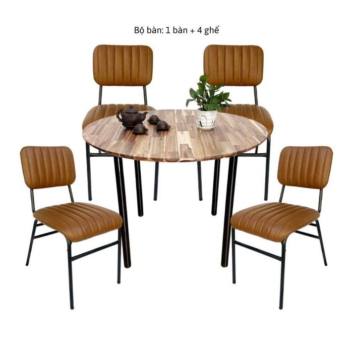 Bộ bàn ăn tròn 1m gỗ tràm và 4 ghế nệm CBBA081 