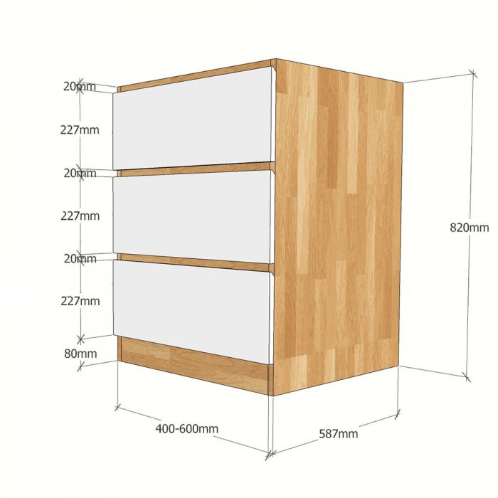 Tủ bếp dưới gỗ tự nhiên hệ 3 ngăn kéo MTBD025