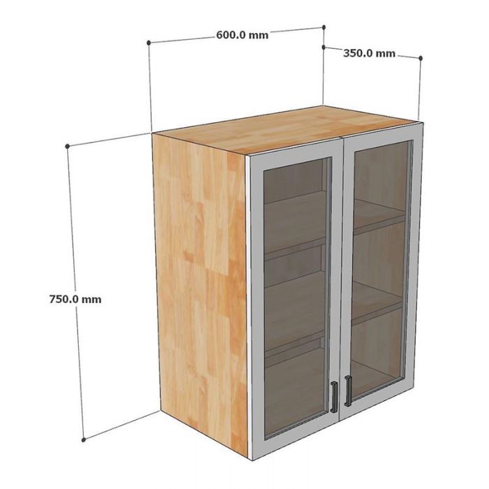Tủ bếp trên gỗ tự nhiên 60cm hệ 2 cửa kính mở TBT022