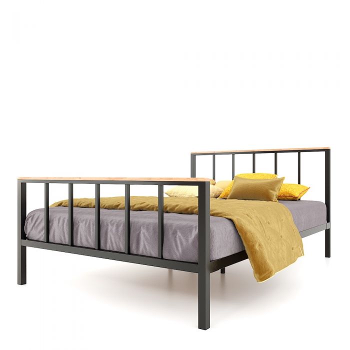 Giường ngủ khung sắt gỗ tự nhiên dày 17mm GN010