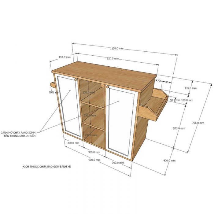 Kệ bếp di động KONA4 mặt gỗ tre (90x40x80cm) KB020