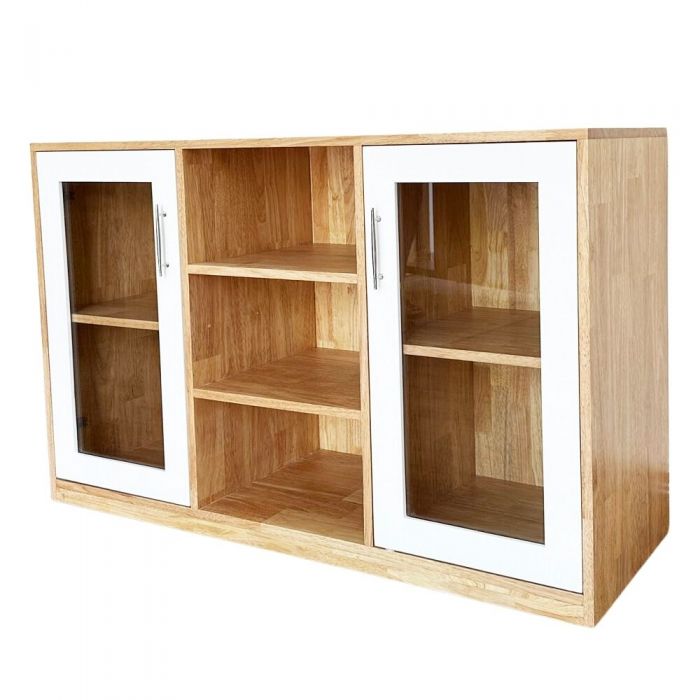 Tủ hồ sơ, tủ đầu bàn gỗ tự nhiên cửa kính THS004