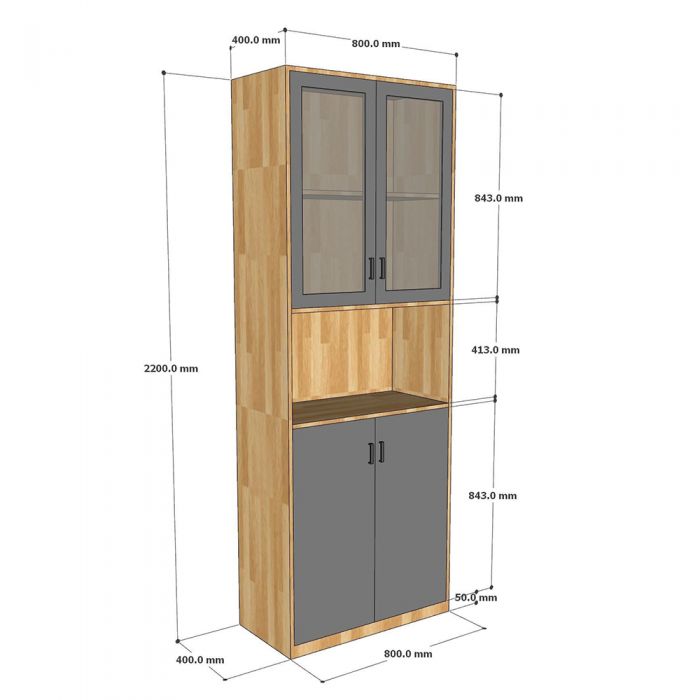 Tủ hồ sơ 5 tầng gỗ tự nhiên cửa kính THS005