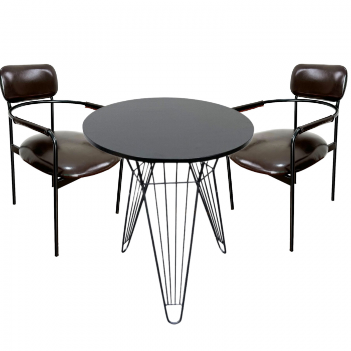 Bộ bàn ghế cà phê bàn ăn chân sắt ghế nệm bọc smili cao cấp CBTT008