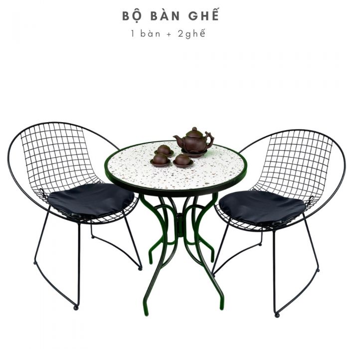 Bàn cafe tròn mặt gạch men chân sắt  NTB014