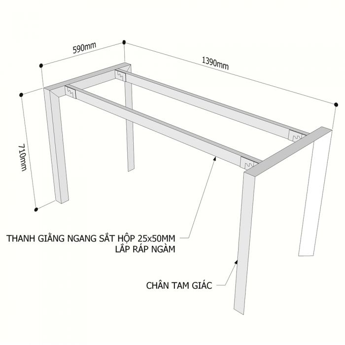 Chân bàn sắt hệ Trian Concept 140x60 lắp ráp HCTA006