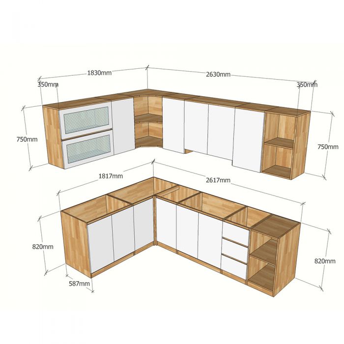 Hệ tủ bếp chữ L gỗ tự nhiên hiện đại BTB013