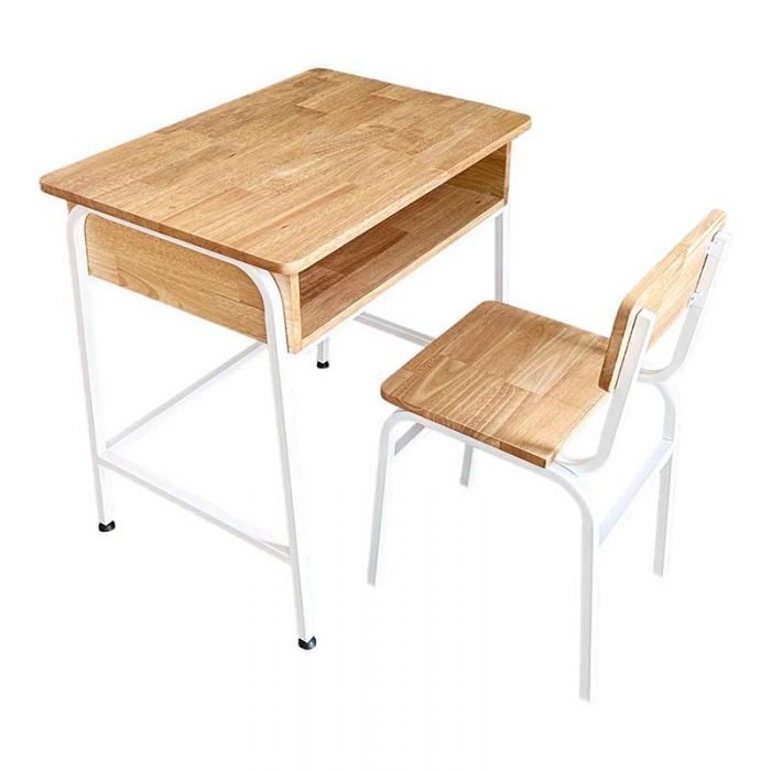Bộ bàn ghế đơn trường học chân sắt gỗ cao su BGHS011