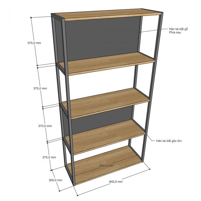 Kệ sách trang trí 5 tầng gỗ Plywood khung sắt KS026 