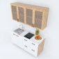 Tủ bếp trên 4 cánh gỗ cao su cửa lưới 160x35x75cm TBT001