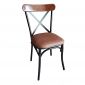Ghế cafe, ghế ăn khung sắt gỗ đít nệm màu nâu GSK016